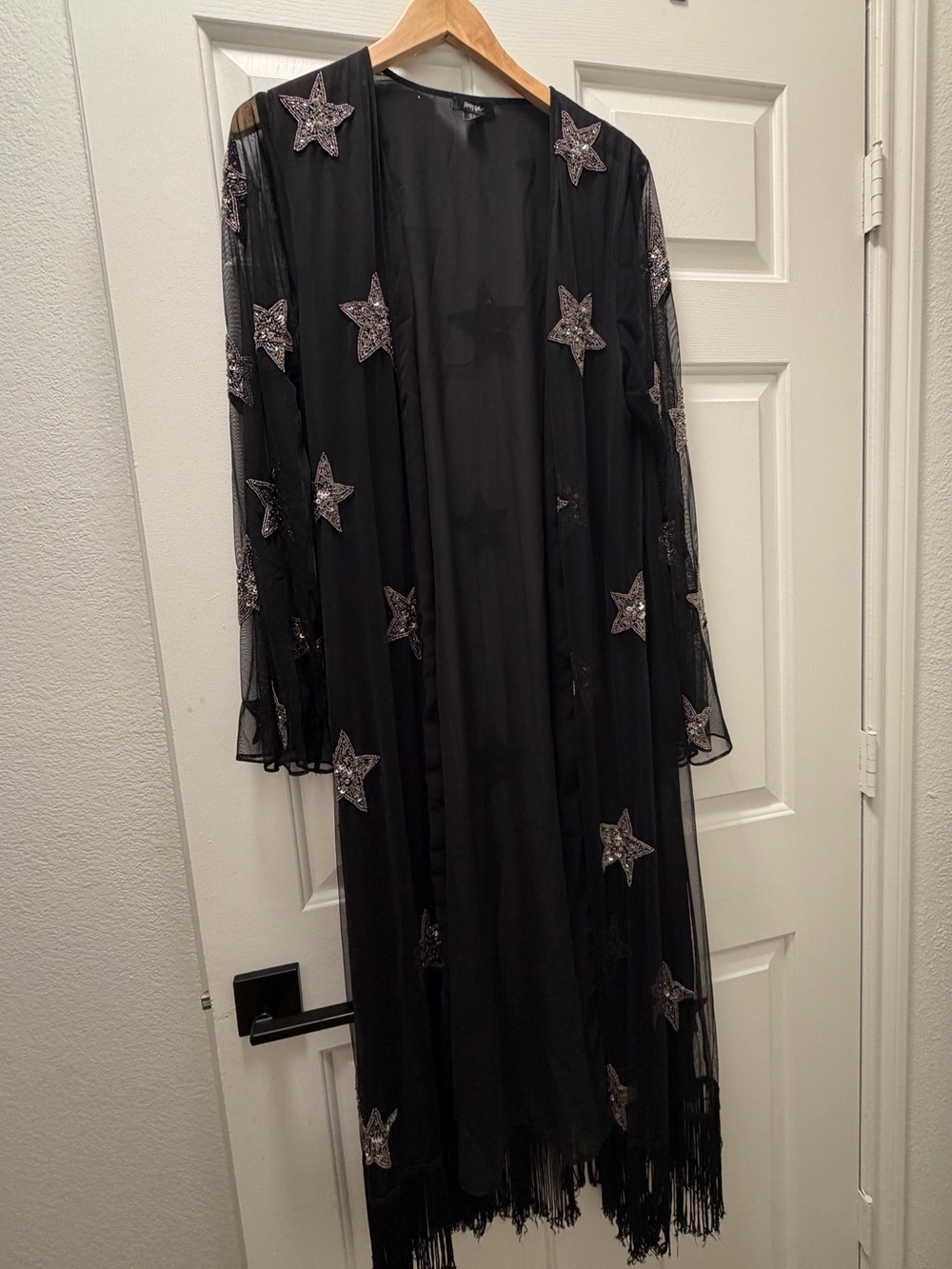 Nasty Gal Black Sheer Star Embellished Fringe Kimono - Picture 1 of 3